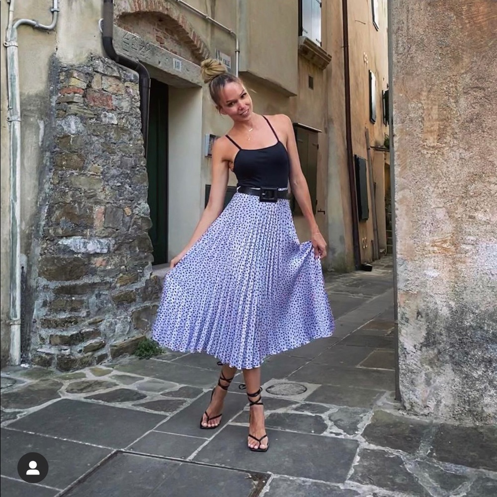 Zara Blue and White Pleated Midi Skirt